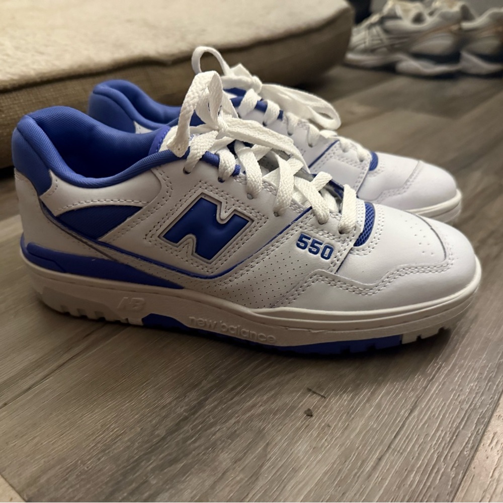 New Balance 550 White and Aura Purple Sneakers